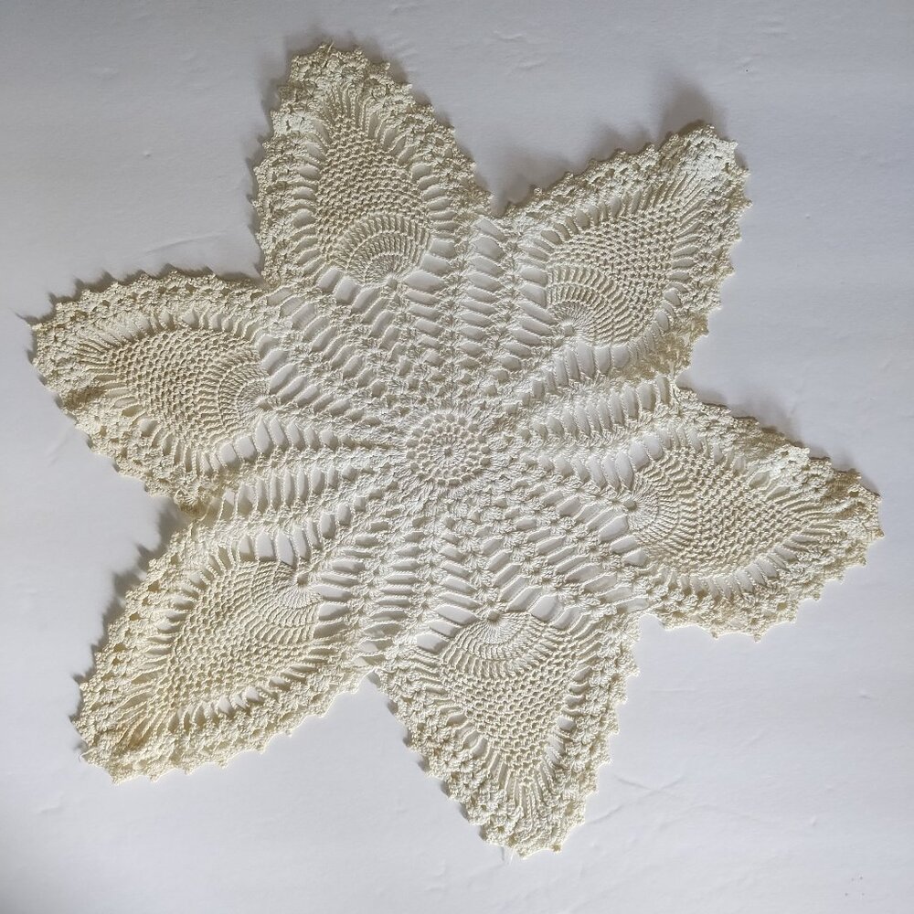 Vintage Handmade Crocheted Flower-Shaped Doily Boho Shabby Chic